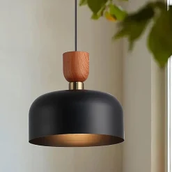 Alpinaluz Suspension Pour Salon|Suspension Et Lustre<Suspension Moderne Nordique 30cm Métal Noir Effet Bois, Hauteur Réglable, Douille E27, Cuisine ou Salle à Manger