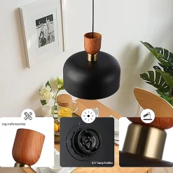 Alpinaluz Suspension Pour Salon|Suspension Et Lustre<Suspension Moderne Nordique 30cm Métal Noir Effet Bois, Hauteur Réglable, Douille E27, Cuisine ou Salle à Manger