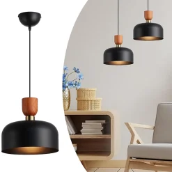Alpinaluz Suspension Pour Salon|Suspension Et Lustre<Suspension Moderne Nordique 30cm Métal Noir Effet Bois, Hauteur Réglable, Douille E27, Cuisine ou Salle à Manger