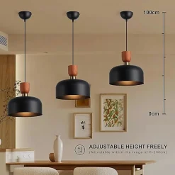 Alpinaluz Suspension Pour Salon|Suspension Et Lustre<Suspension Moderne Nordique 30cm Métal Noir Effet Bois, Hauteur Réglable, Douille E27, Cuisine ou Salle à Manger