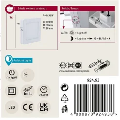 New Paulmann Veilleuse Esby avec capteur crépusculaire carré 3000K 0,7lm