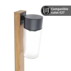 Xanlite Lampe Extérieure<- Borne filaire noire et bois IP44, culot E27, 40W max - BOFE40WNW