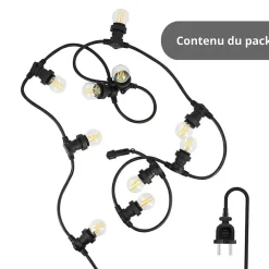 Xanlite Lampe Extérieure<- Guirlande Guinguette LED Noire, x10 Ampoules Vintage E27 Incluses, 5m Extensible, Conso 43W - GRL5230VBP45F