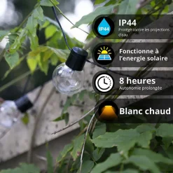 Xanlite Lampe Extérieure<- Guirlande Solaire Guinguette 5m IP44 - 8 Ampoules - Blanc chaud - GRL5GUINW