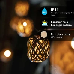 Xanlite Lampe Extérieure<- Guirlande Solaire Naturelle 5m IP44 - 10 boules - Rotin - GRL5NAT