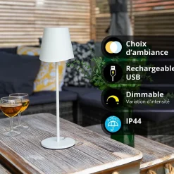 Xanlite Lampe Extérieure<- Lampe à poser LED IP44, 250 lumens, rechargeable USB-C, 38cm, CCT & Dimmable, Blanc - LPM38BD