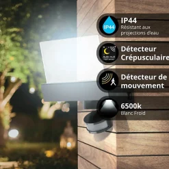 Xanlite Projecteur Extérieur<- Projecteur mural PMMA 24W, IP44, détecteur de mouvement, 1700 lumens, Blanc froid - PR20WMFLD