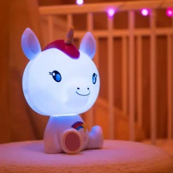 Xanlite Veilleuse Sur Batterie<- Veilleuse Licorne LED, intensité variable, USB rechargeable, RVB / Blanc chaud - VLLICORNE