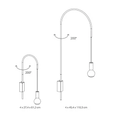 Zafferano Applique Murale Pour Cuisine|Applique Murale Pour Salle À Manger<- Applique Filo, orientable à 200, métal peint, ampoule E27 max 60W incluse, H 110cm - Noir