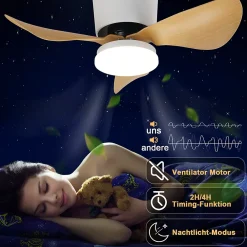 zmh Ventilateur Plafond LED 70cm - 6 Vitesses 23w Dimmable Télécommande Silencieux Été/hiver
