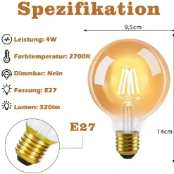 zmh Ampoule E27, Gros Culot À Visser<Ampoule LED 2 Pièces E27 Vintage G95 Blanc Chaud