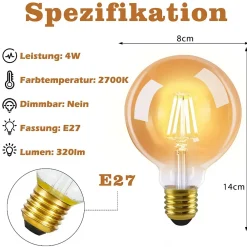 zmh Ampoule E14, Petit Culot À Visser<Ampoule LED Edison LED Vintage - G80 2700k