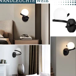 zmh Applique Murale Intérieure<applique murale interieur Noir 1 Flamme G9 Moderne Applique murale métal Boule de verre blanche