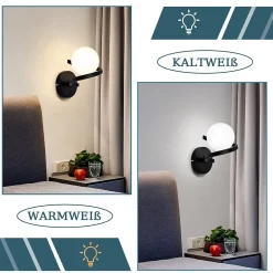 zmh Applique Murale Intérieure<applique murale interieur Noir 1 Flamme G9 Moderne Applique murale métal Boule de verre blanche