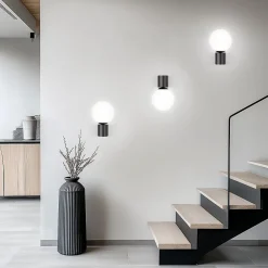 zmh Applique Pour Salon|Applique Murale Pour Cuisine<Applique Murale Intérieure Lampe De Couloir Noir-blanc G9 Éclairage Mural Boule De Verre Salon