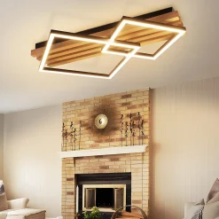 zmh Plafonnier Pour Chambre|Plafonnier Pour Cuisine<Plafonnier LED Bois Dimmable 55cm 36w Design Carré Géométrique Télécommande Pour Chambre.