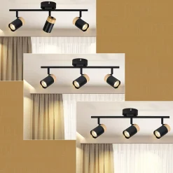 zmh Plafonnier<Spot LED 3 Flammes Noir Sans Ampoule