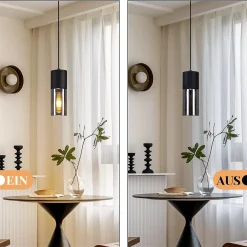 zmh Suspension Et Lustre<Suspension 1 Lumière Noir E27 Abat-jour En Verre Fumé Gris Industrielle Lampe à Suspendre