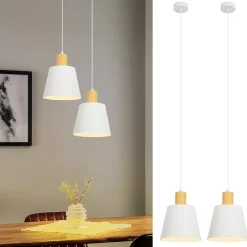 zmh Suspension Blanc E27 Vintage Industriel Pour Salle à Manger En Métal Retro - 2 Pièces