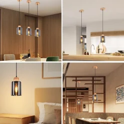 zmh Suspension Et Lustre<Suspension En Bois Pour Table à Manger Vintage 1 Lumière E27 Lampe De Salle à Manger Industrielle