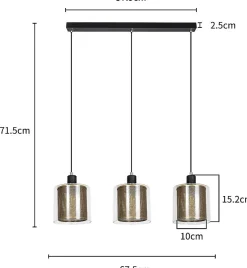 zmh Suspension Pour Salon|Suspension Et Lustre<Suspension Vintage 3 Flammes Verre Métal Réglable Noir E14